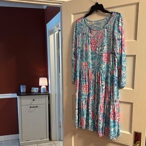 Lilly Pulitzer Vibrant Blue and Pink Long Sleeve Dress